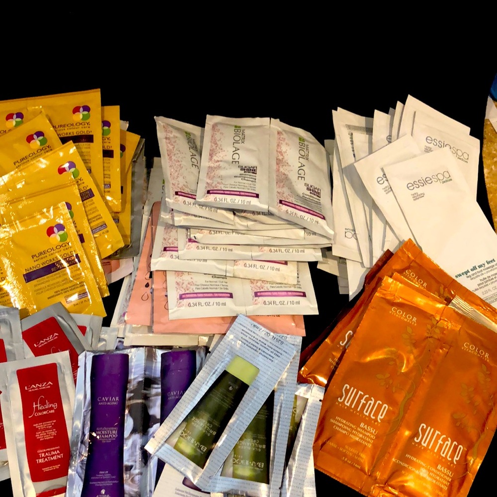 88 ASSORTED SAMPLES, PUREOLOGY, LANZA,ESSIE SPA, ALTERNA, SURFACE MATRIX BUOLAGE